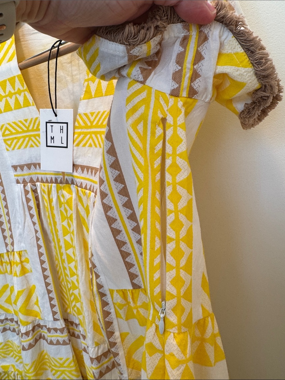 THML Yellow and White Geometric V-Neck Dress - Picture 5 of 5